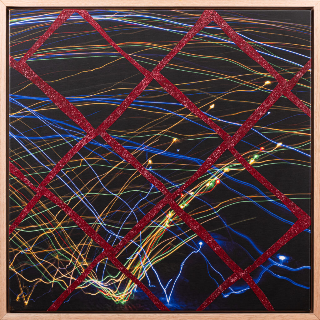 Moving Lights mixed media open shutter photography printed on canvas with oil paint by Hadi Baradaran ArtQuestor