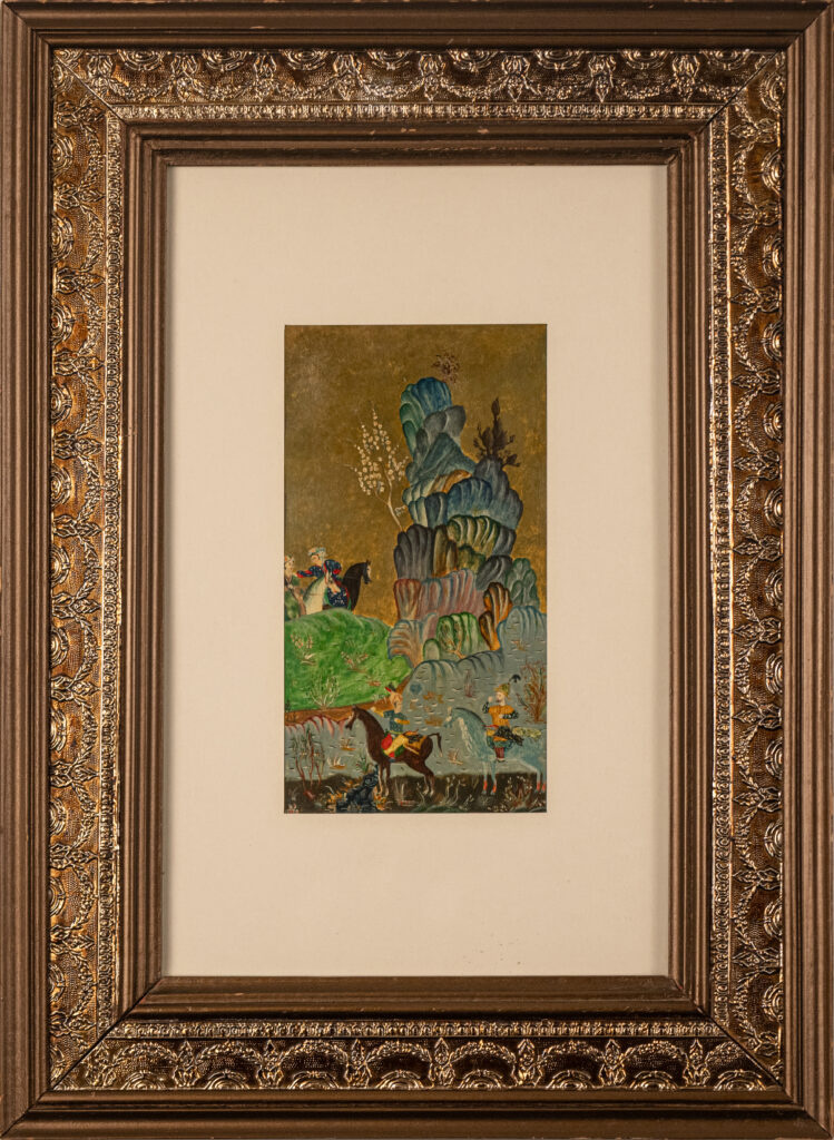 Promenade Persian style miniature watercolor painting ornate gold frame original artwork by Hadi Baradaran ArtQuestor