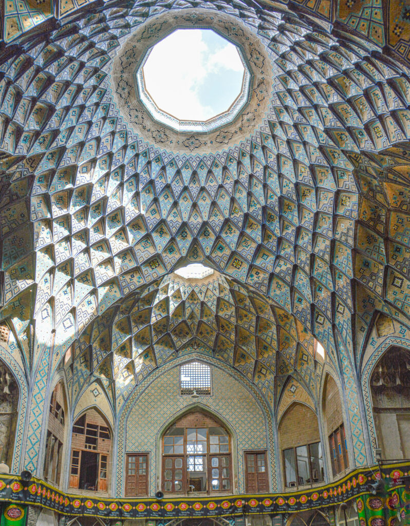 Interior view of Timche hall arched galleries muqarnas dome Kashan Bazaar Iran fine art architectural photography by Hadi Baradaran ArtQuestor