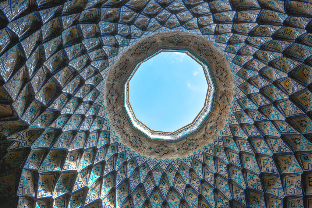 Close-up of circular skylight in Timche dome muqarnas geometric pattern Kashan Bazaar Iran fine art photography by Hadi Baradaran ArtQuestor