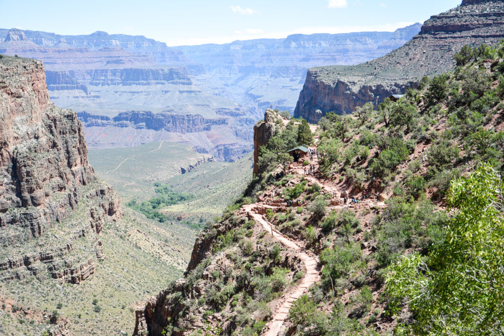 Grand Canyon South Rim trail vast canyon view blue sky Arizona fine art landscape photography by Hadi Baradaran ArtQuestor