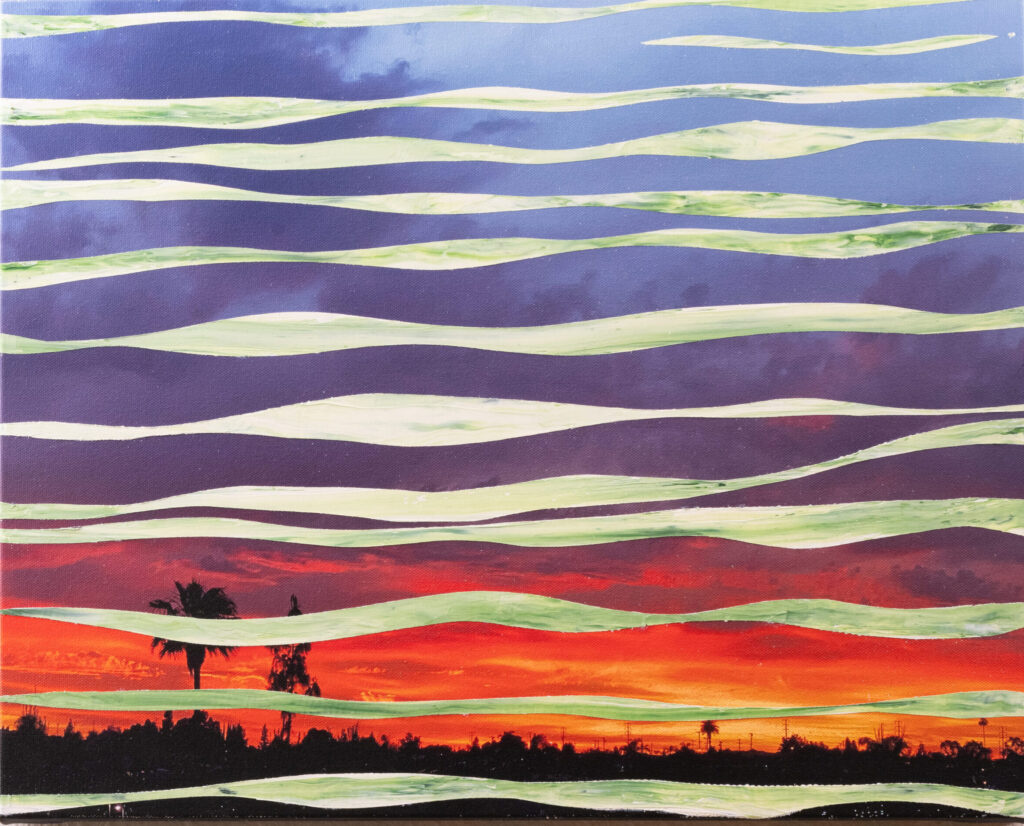 sunset original photo painting purple blue red layered sky silhouetted trees 16x20 inches by Hadi Baradaran ArtQuestor